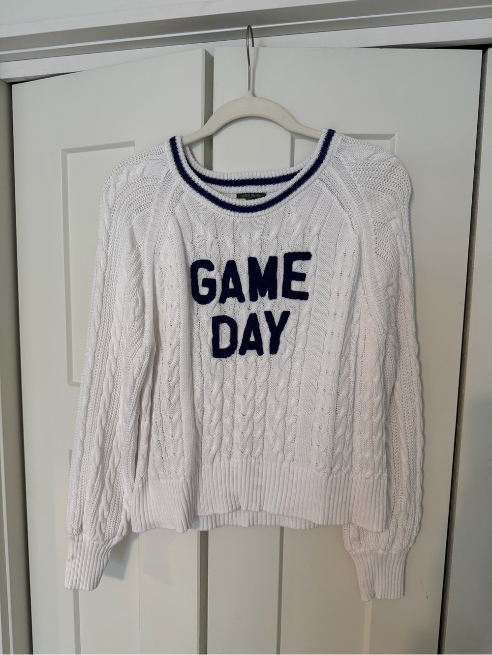 wild fable White Cable Knit 'GAME DAY' Sweater with Navy Trim